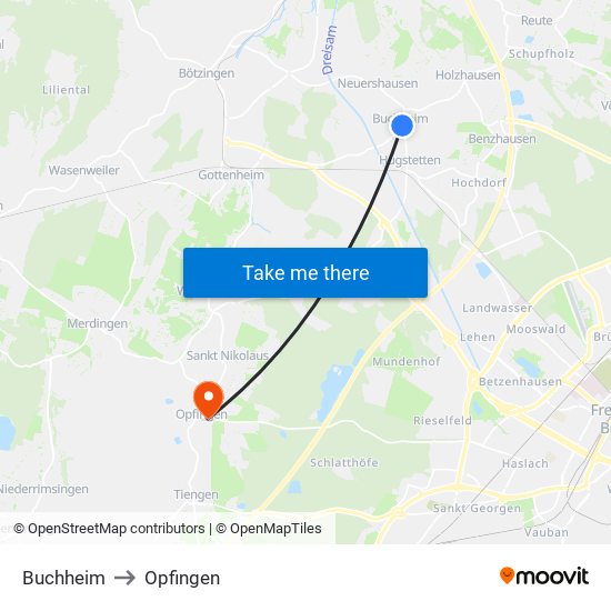 Buchheim to Opfingen map