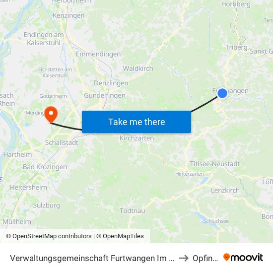 Verwaltungsgemeinschaft Furtwangen Im Schwarzwald to Opfingen map