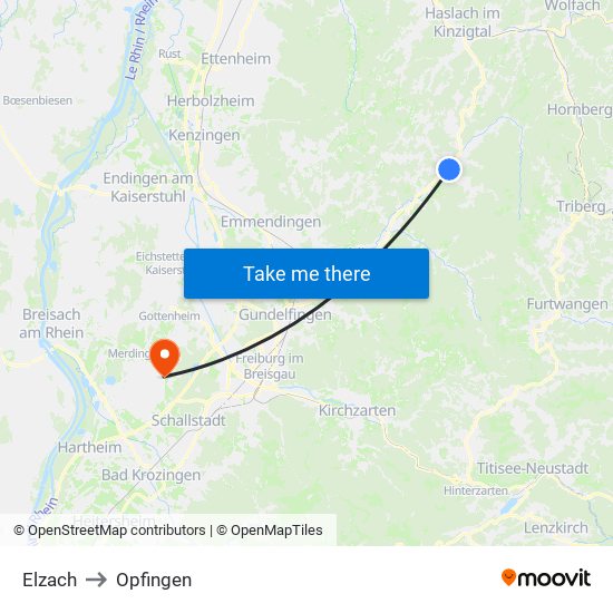 Elzach to Opfingen map