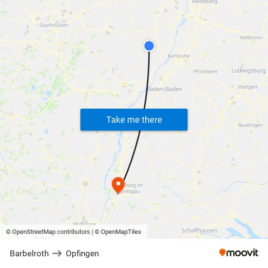 Barbelroth to Opfingen map