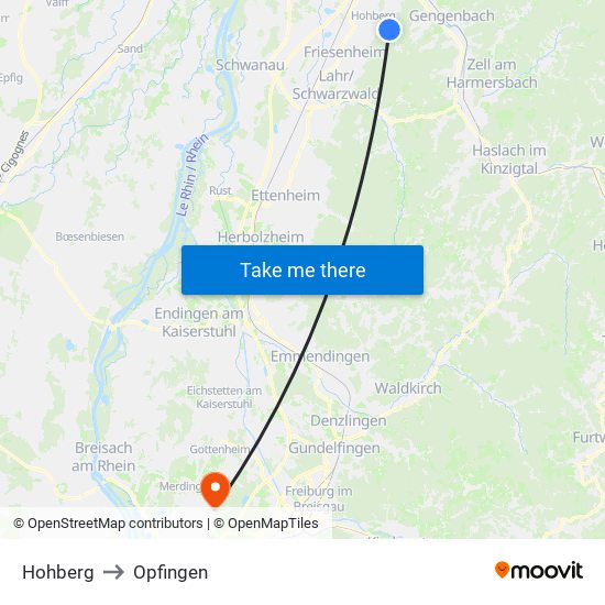 Hohberg to Opfingen map