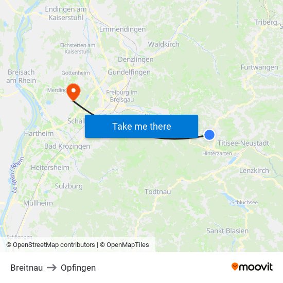 Breitnau to Opfingen map