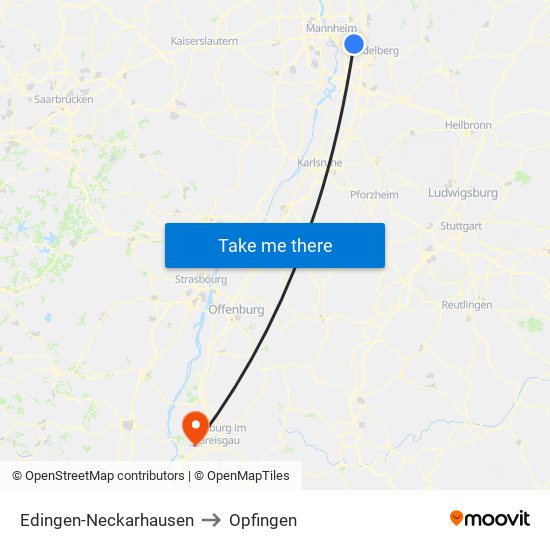 Edingen-Neckarhausen to Opfingen map