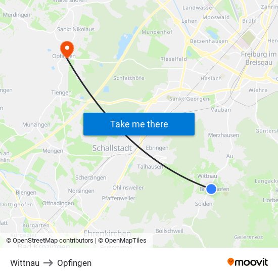 Wittnau to Opfingen map