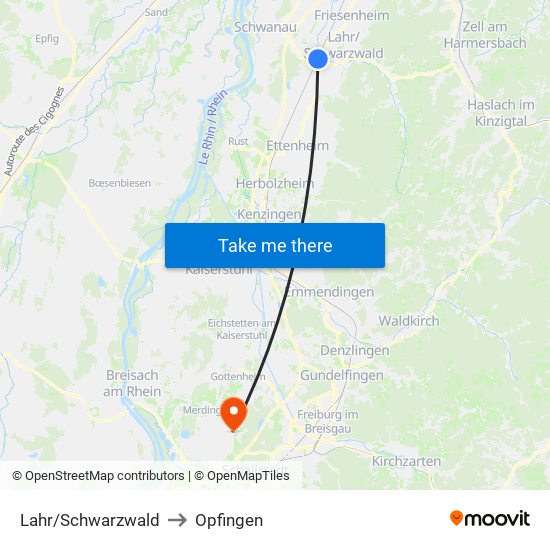 Lahr/Schwarzwald to Opfingen map