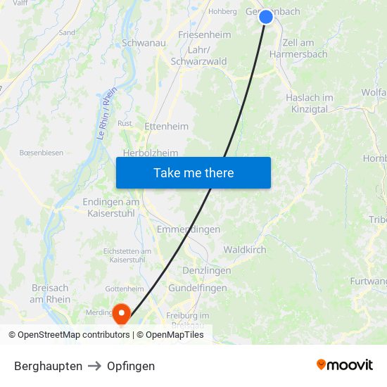 Berghaupten to Opfingen map