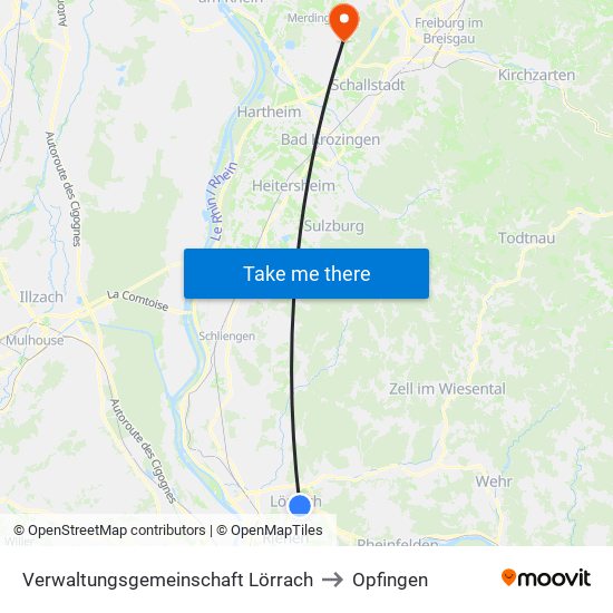 Verwaltungsgemeinschaft Lörrach to Opfingen map