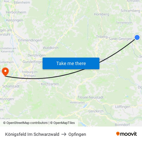 Königsfeld Im Schwarzwald to Opfingen map