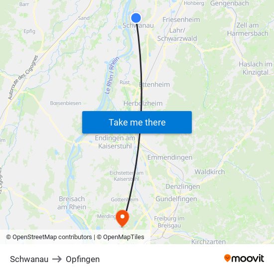 Schwanau to Opfingen map