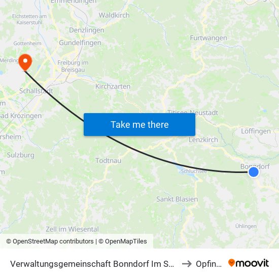 Verwaltungsgemeinschaft Bonndorf Im Schwarzwald to Opfingen map