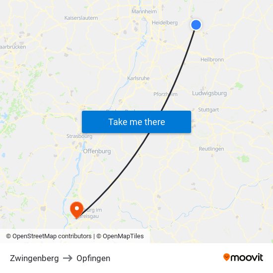Zwingenberg to Opfingen map