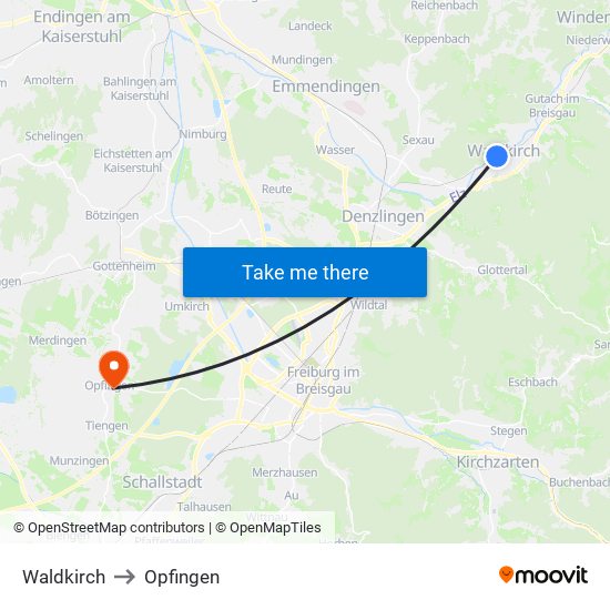 Waldkirch to Opfingen map