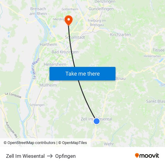 Zell Im Wiesental to Opfingen map