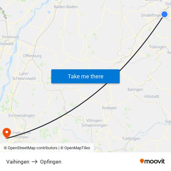 Vaihingen to Opfingen map