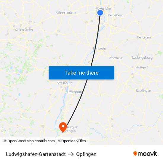 Ludwigshafen-Gartenstadt to Opfingen map