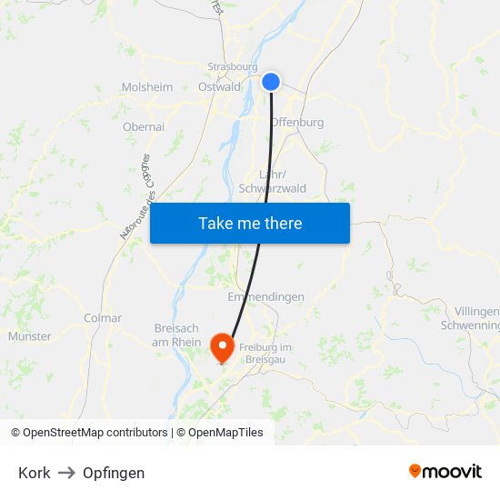 Kork to Opfingen map