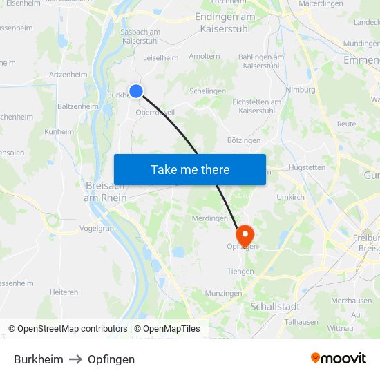 Burkheim to Opfingen map