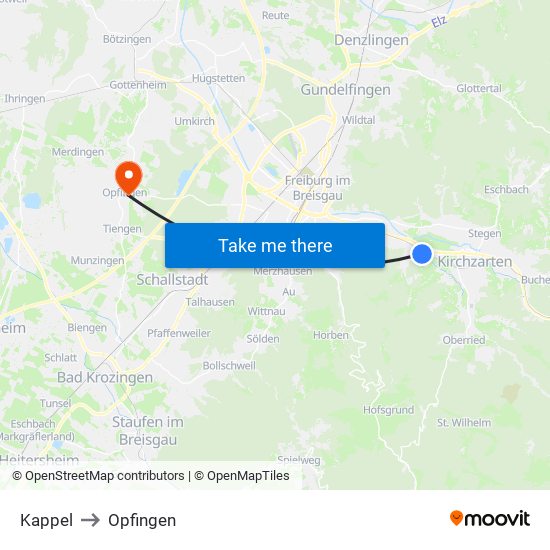 Kappel to Opfingen map