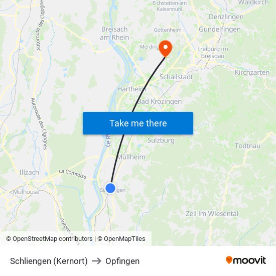 Schliengen (Kernort) to Opfingen map