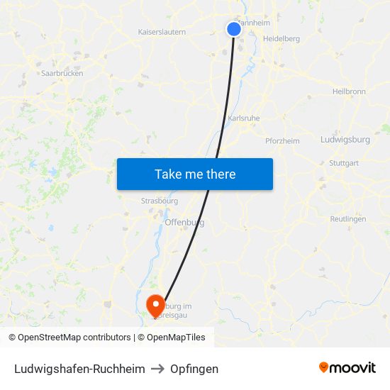 Ludwigshafen-Ruchheim to Opfingen map