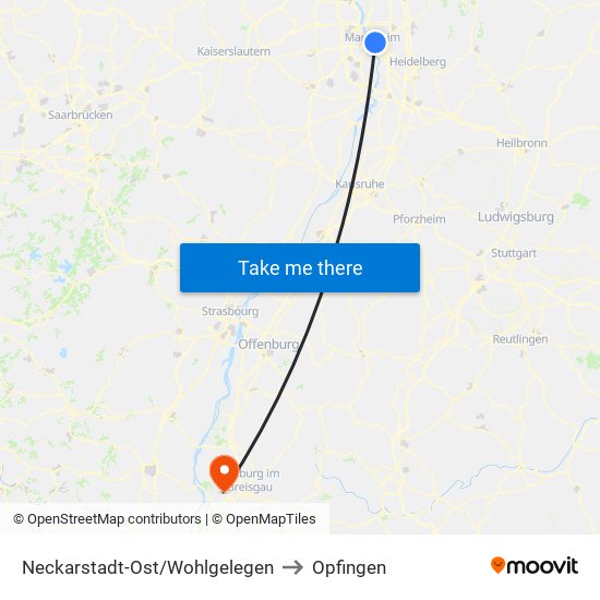 Neckarstadt-Ost/Wohlgelegen to Opfingen map