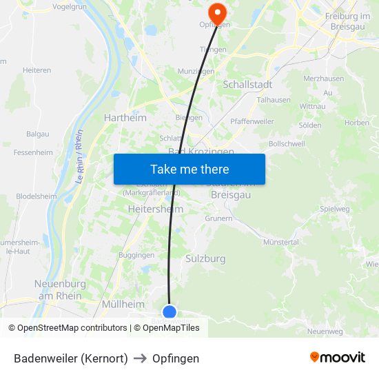 Badenweiler (Kernort) to Opfingen map