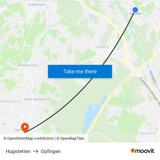 Hugstetten to Opfingen map