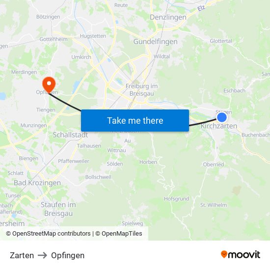 Zarten to Opfingen map
