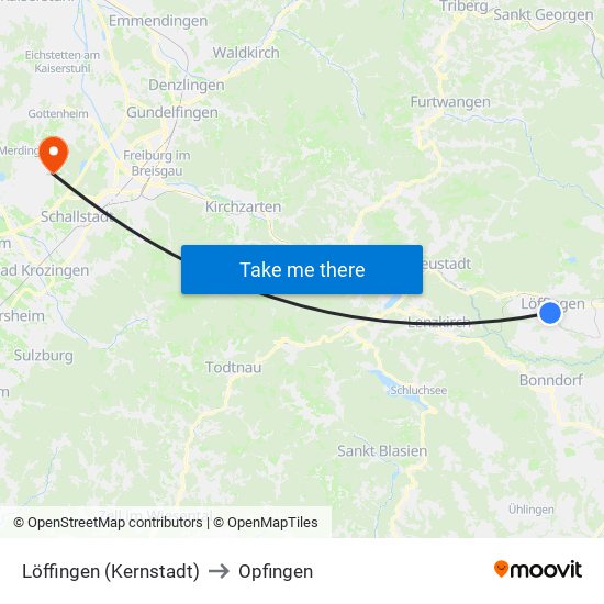Löffingen (Kernstadt) to Opfingen map