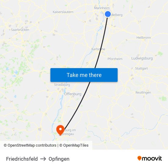 Friedrichsfeld to Opfingen map