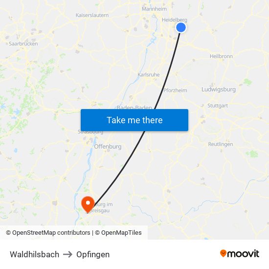 Waldhilsbach to Opfingen map