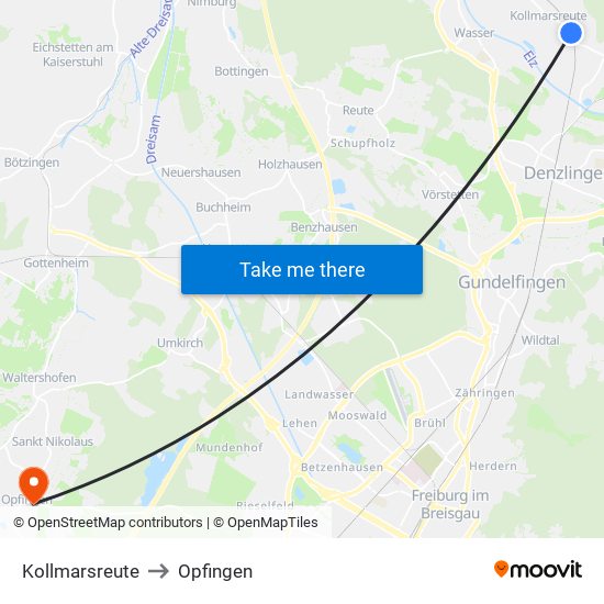 Kollmarsreute to Opfingen map