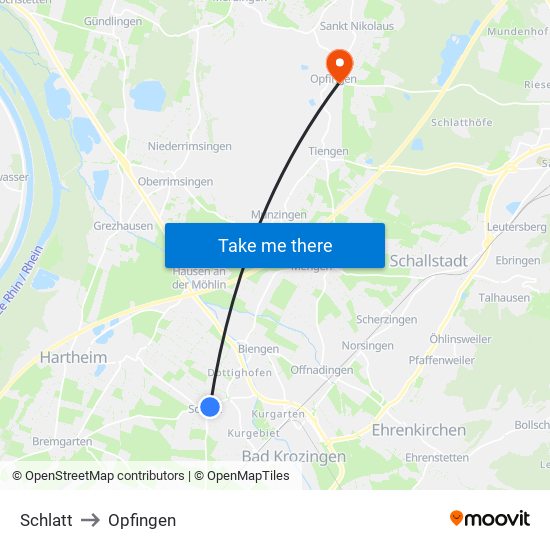 Schlatt to Opfingen map
