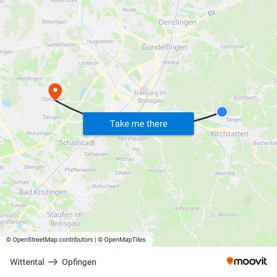 Wittental to Opfingen map