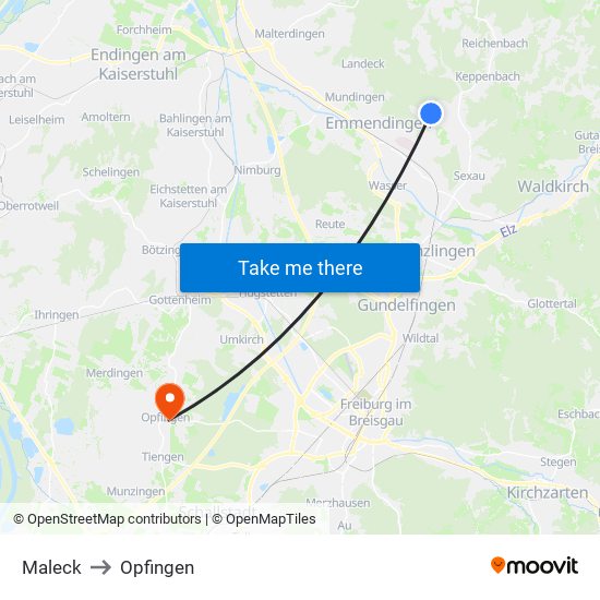 Maleck to Opfingen map