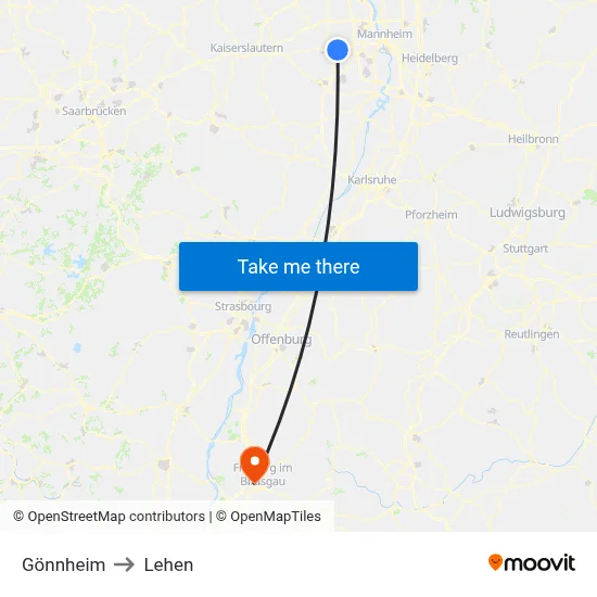 Gönnheim to Lehen map