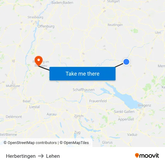 Herbertingen to Lehen map