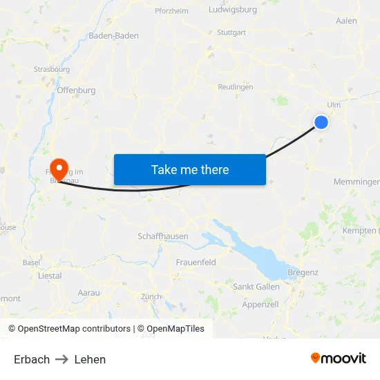 Erbach to Lehen map