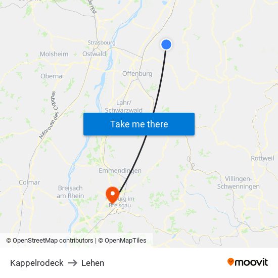 Kappelrodeck to Lehen map