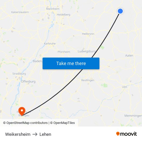 Weikersheim to Lehen map