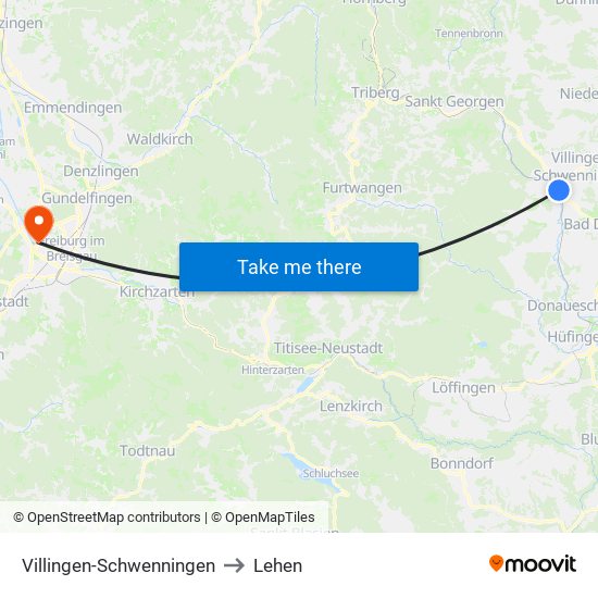 Villingen-Schwenningen to Lehen map