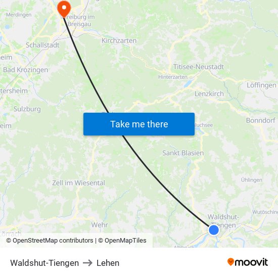 Waldshut-Tiengen to Lehen map