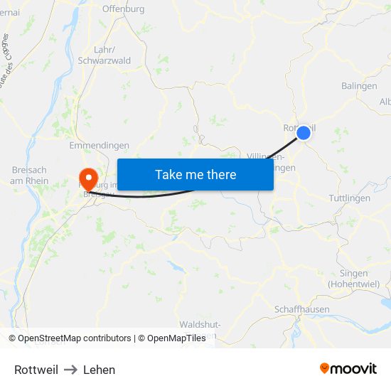 Rottweil to Lehen map