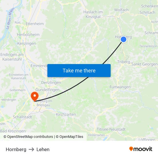 Hornberg to Lehen map