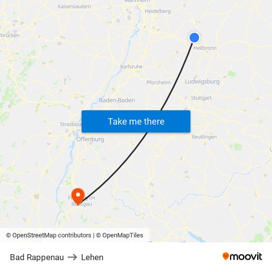 Bad Rappenau to Lehen map