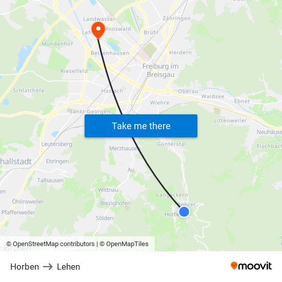 Horben to Lehen map