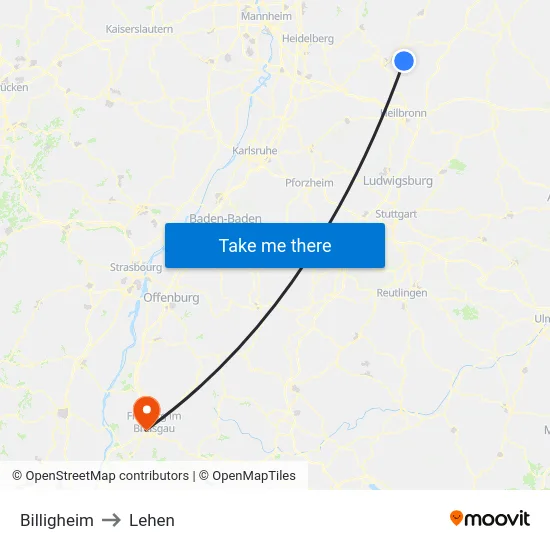 Billigheim to Lehen map
