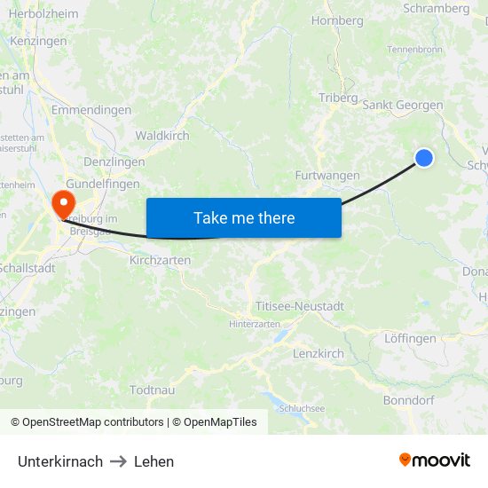 Unterkirnach to Lehen map
