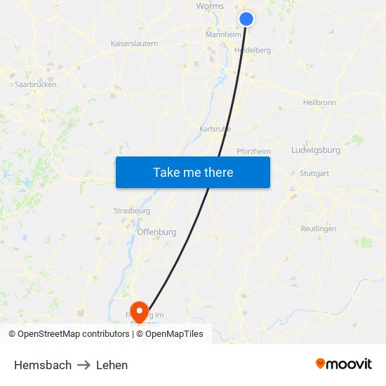 Hemsbach to Lehen map