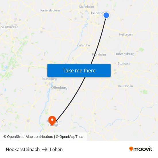 Neckarsteinach to Lehen map